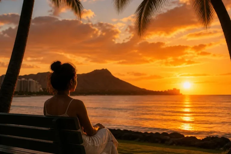 A woman sitting at a beach park