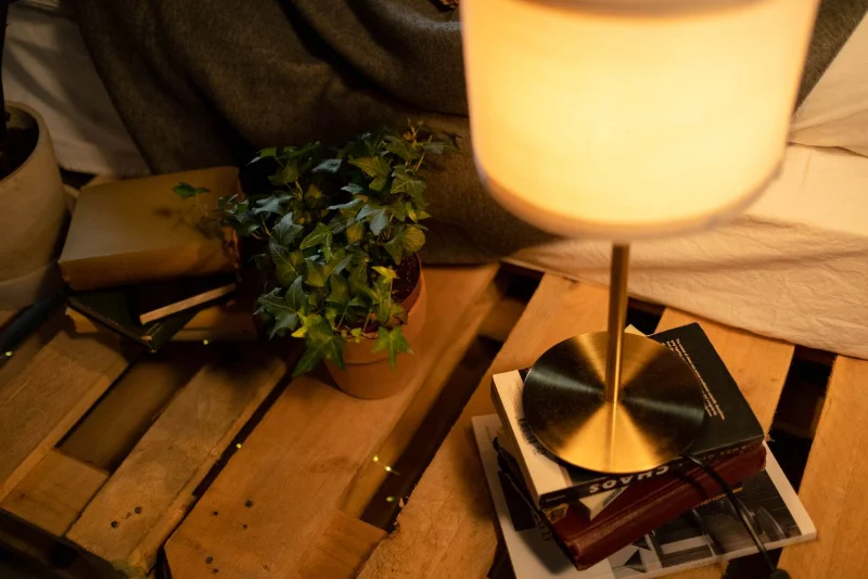 A lighted desk lamp